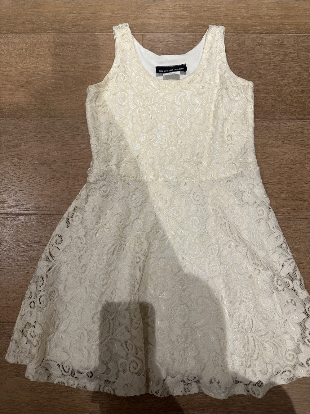 Un Deux Trois Girls' Lace Fit-and-Flare Dress - Cream size 12